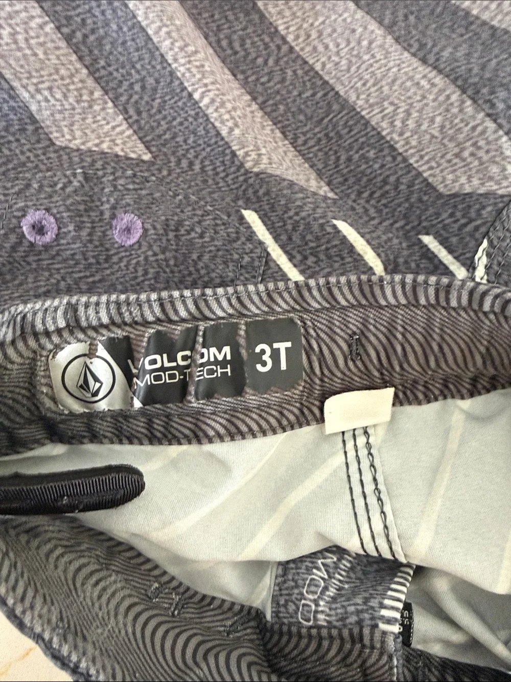 Volcom Boys Black & Gray Patterned Swim Trunks